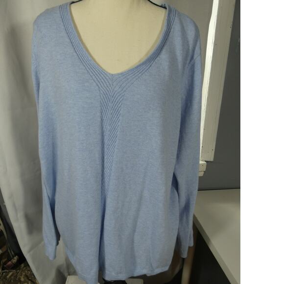 Talbots Plus Women's 3X Lightweight Sweater V-Neck Blue Cotton Pull Over - Picture 1 of 7
